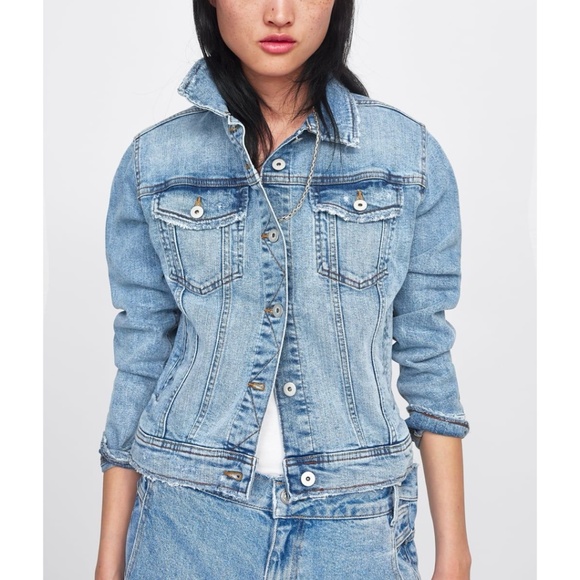 ZARA Frayed Hem Denim Jacket - Picture 1 of 10